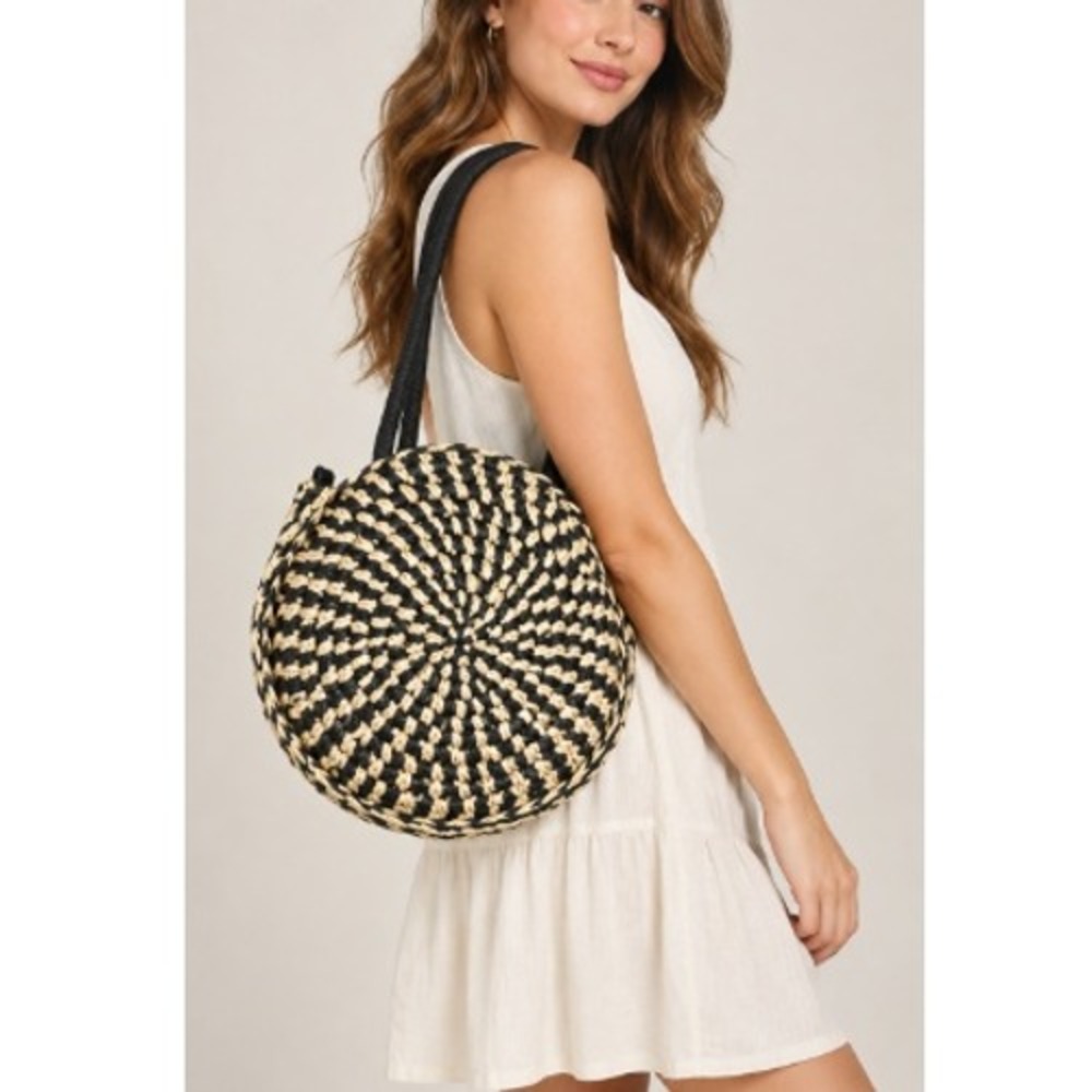 American Eagle Women's Beige Woven Round Straw Tote Handbag One Size